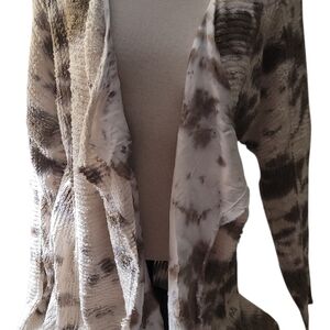 XCVI Cream and Olive Open Front Cardigan, Size Medium